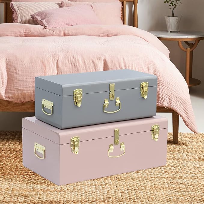 Vixdonos Decorative Metal Box Storage Trunks Set of 2 College Dorm Chest - Image 7