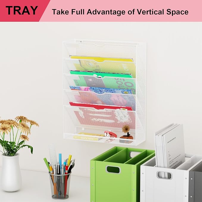 Hanging Wall File Organizer 6 Tier Wall Mounted File Holder Document Wall - Image 7