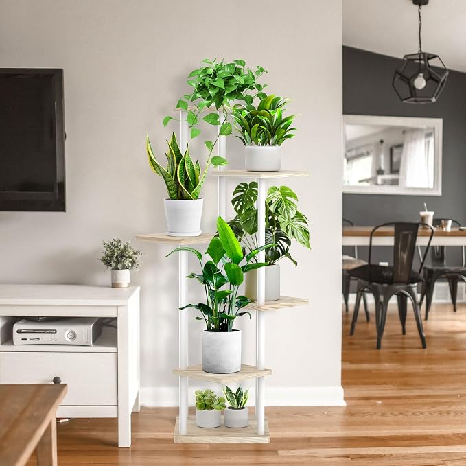 6 Tier Plant Stand Indoor, Thickened Metal Wood Corner Plant Shelf Stands - Image 8