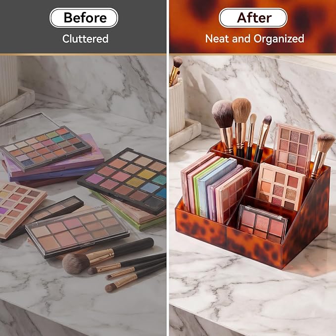 Tortoiseshell Acrylic Makeup Organizer, 6 Compartment Holder - Image 7
