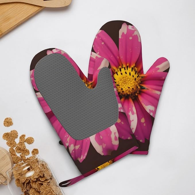 Flower Print Oven Mitts Set of 2, Heat Resistant Silicone Oven Mittens Gloves - Image 9
