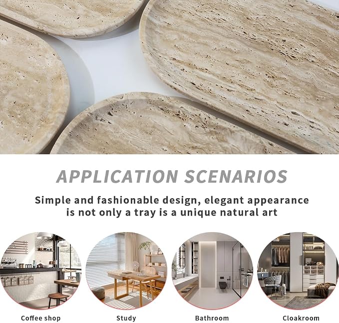Natural Beige Travertine Marble Luxury Tray, - Image 7