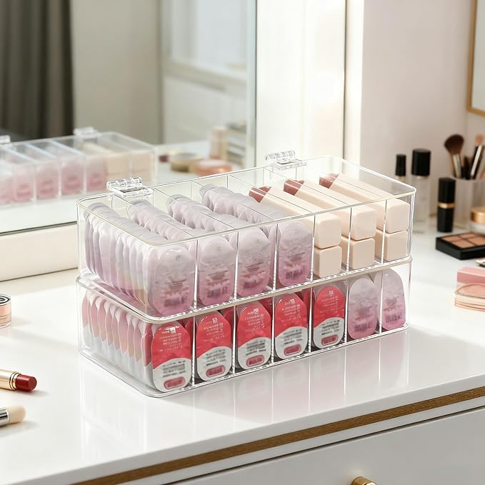 2 Pack Clear Acrylic Makeup Organizers, 7-Section Bathroom Organizer - Image 9