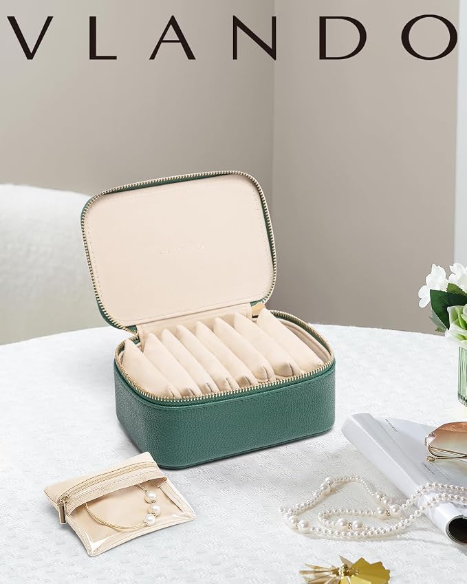 Vlando Jewelry Box with 8 Velvet Jewelry Bags Travel Jewelry Storage Box Petal - Image 7