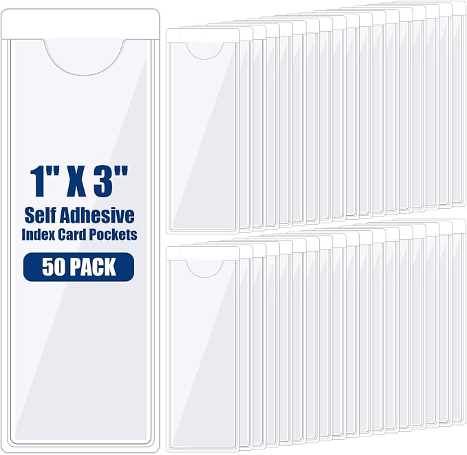 Chinco 50 Pack 1" x 3" Clear Adhesive Pockets, Index Card Pockets - Image 9