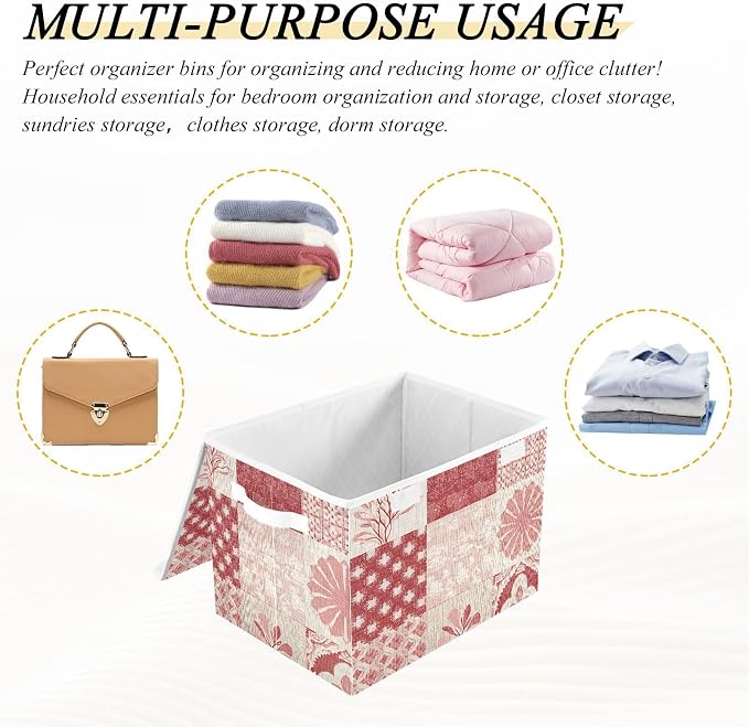 Storage Bin with Lid, Linen Textures Flower Large Collapsible Storage Box 300D - Image 7