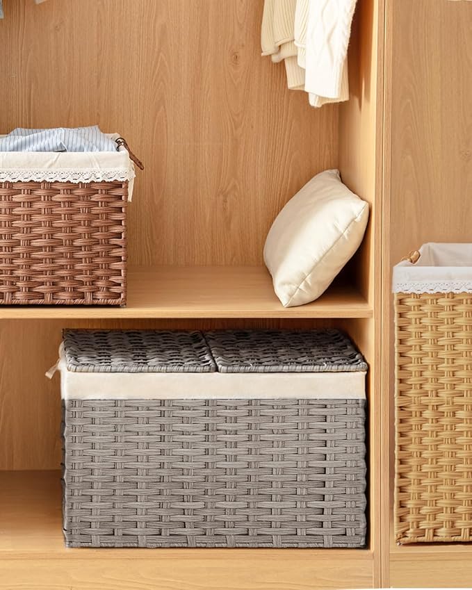 SETVSON Storage Basket with Lid Wicker Baskets - Image 7