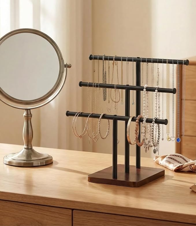 3 Tier Jewelry Holder Organizer, Bracelet Holder Display, Detachable T Bar Wood - Image 6