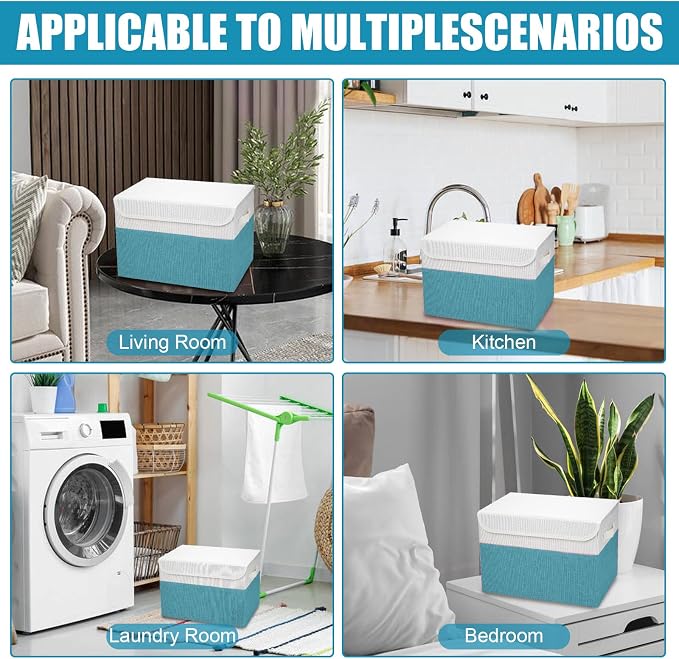 Large 22 Quart Linen Fabric Foldable Storage Bin Cube Organizer Basket - Image 7