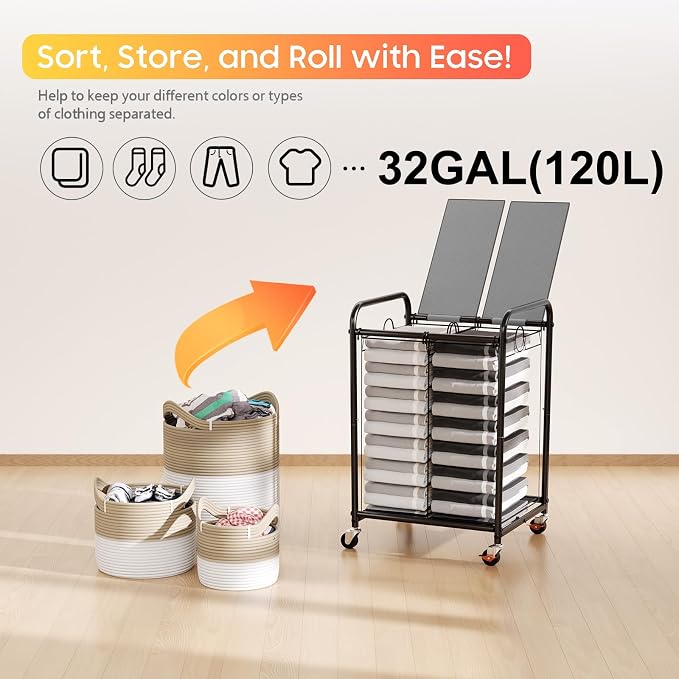 120L Laundry Sorter 2 Section, Rolling Laundry Basket - Image 6