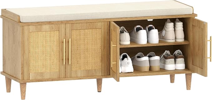 Akxomel Rattan Shoe Storage Bench - Image 8