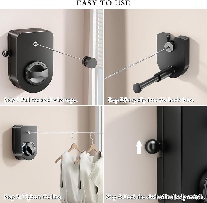 CICUFY Retractable Clothesline Indoor, Non-Sagging Clothes Line Outdoors - Image 8
