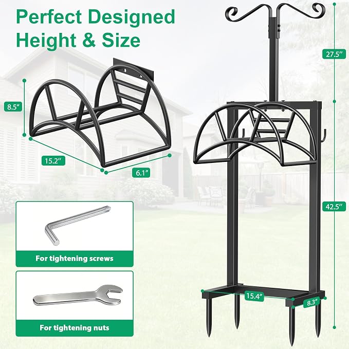 TomCare Garden Hose Holder 4 Spikes Garden Hose Reel Hose Stand Upgraded Water - Image 6