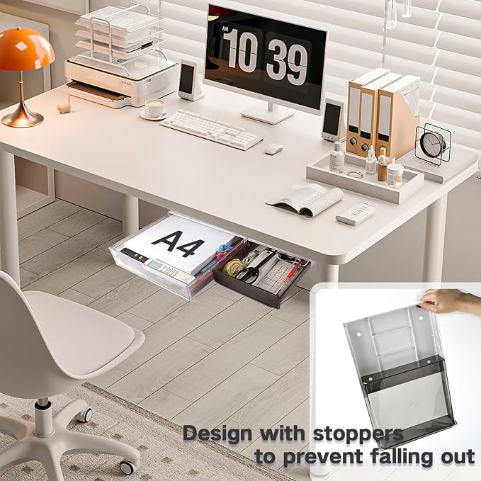 OSPNIEEK Self-adhesive Under Desk Drawer Organizer, 2 Pack Table Hidden Slide - Image 7