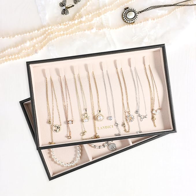 LANDICI Stackable Jewelry Organizer Trays 4 Set, PU Leather Jewelry Organizer - Image 7