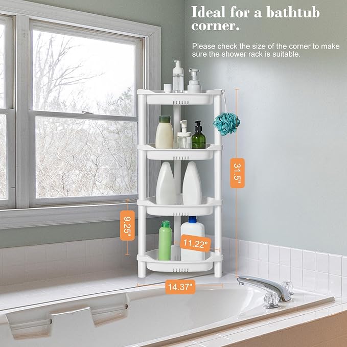 ELYKEN Corner Shower Caddy Standing, 4 Tier Plastic Shower Organizer - Image 7