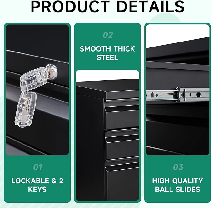 Letaya 3 Drawer Mobile File Cabinet - Image 7
