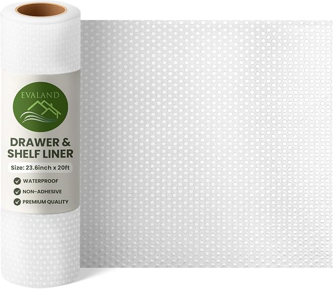 EVALAND Shelf Liners for Kitchen Cabinets Non-Adhesive 23.6" x 20 FT Clear - Image 9
