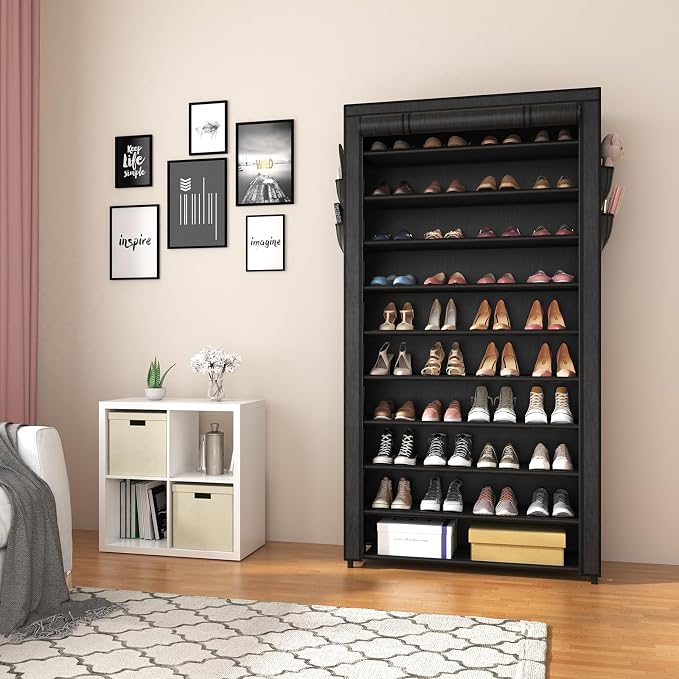 ROJASOP 10 Tier Shoe Rack with Covers, Large Capacity Stackable Tall Shoe Shelf - Image 8