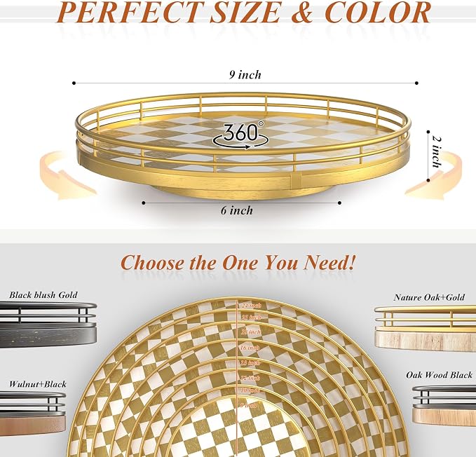 9 Inch Gold Lazy Susan Turntable Organizer, Kitchen Counter Spice Rack Organizer - Image 6