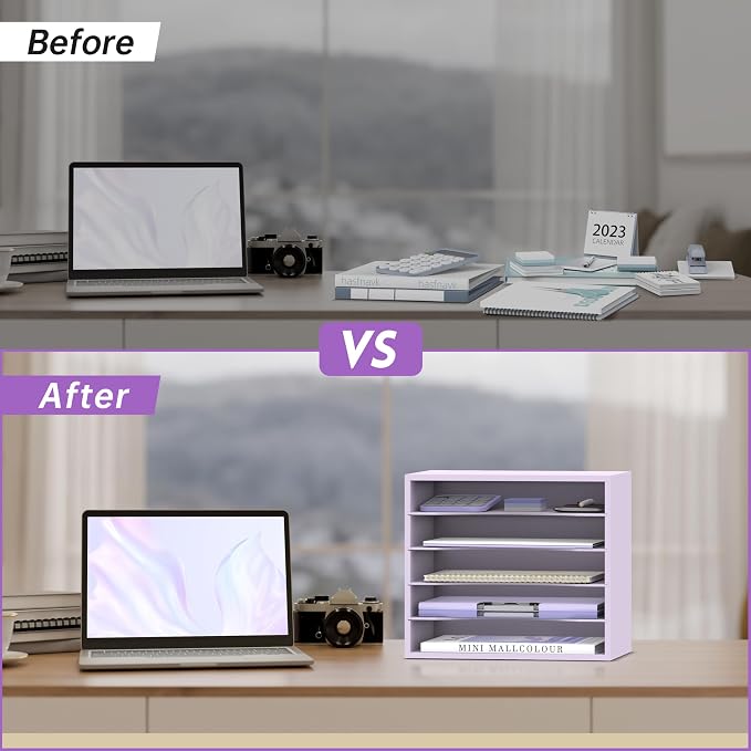 5 Tier Wood Desk Organizer, Paper Organizer - Image 6