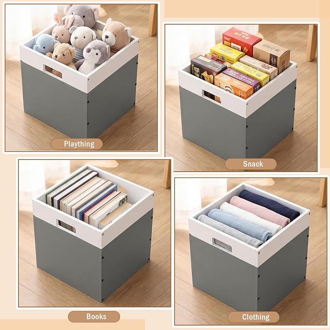 AceOrbit 2 Pack Gray Wood Crates Wooden Storage Box, Modular Open Cube Bins - Image 7