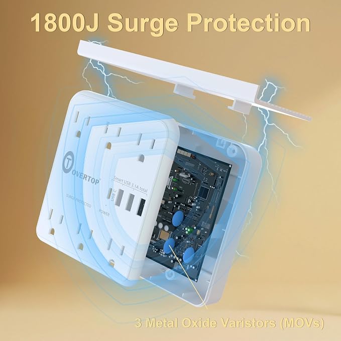 Overtop Power Charger with Shelf, Wall Outlet Extender Surge Protector with 6 - Image 7