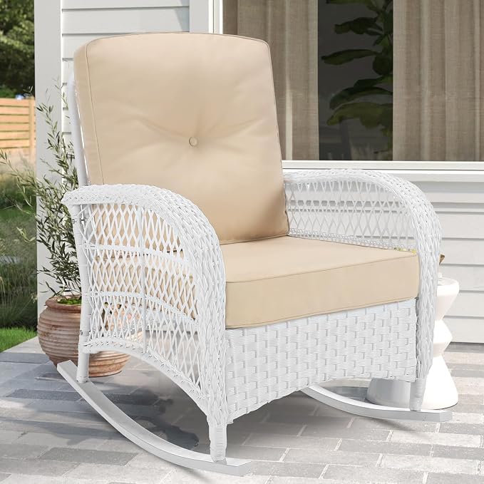 VIVIJASON Outdoor Wicker Rocking Chair, Patio Rattan Rocker Chair - Image 7