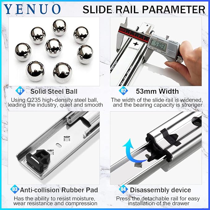 YENUO Heavy Duty Drawer Slides Full Extension 12 to 40 Inch Capacity 235 LB | - Image 8