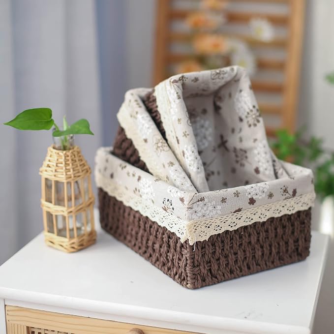 Storage Baskets Set of 3, Decorative Paper Rope Woven storage Baskets - Image 7