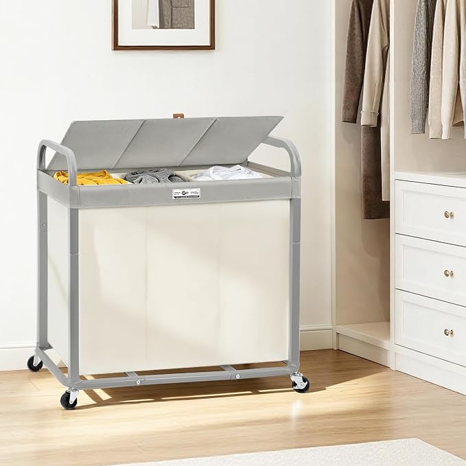 STORAGE MANIAC 3 Section Laundry Sorter, 60 Gal. Laundry Hamper Cart - Image 7