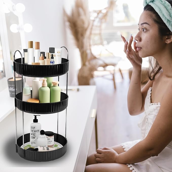 Rotating Makeup Organizer Countertop 3 Tier Lazy Susan Trays Spinning Skincare - Image 6