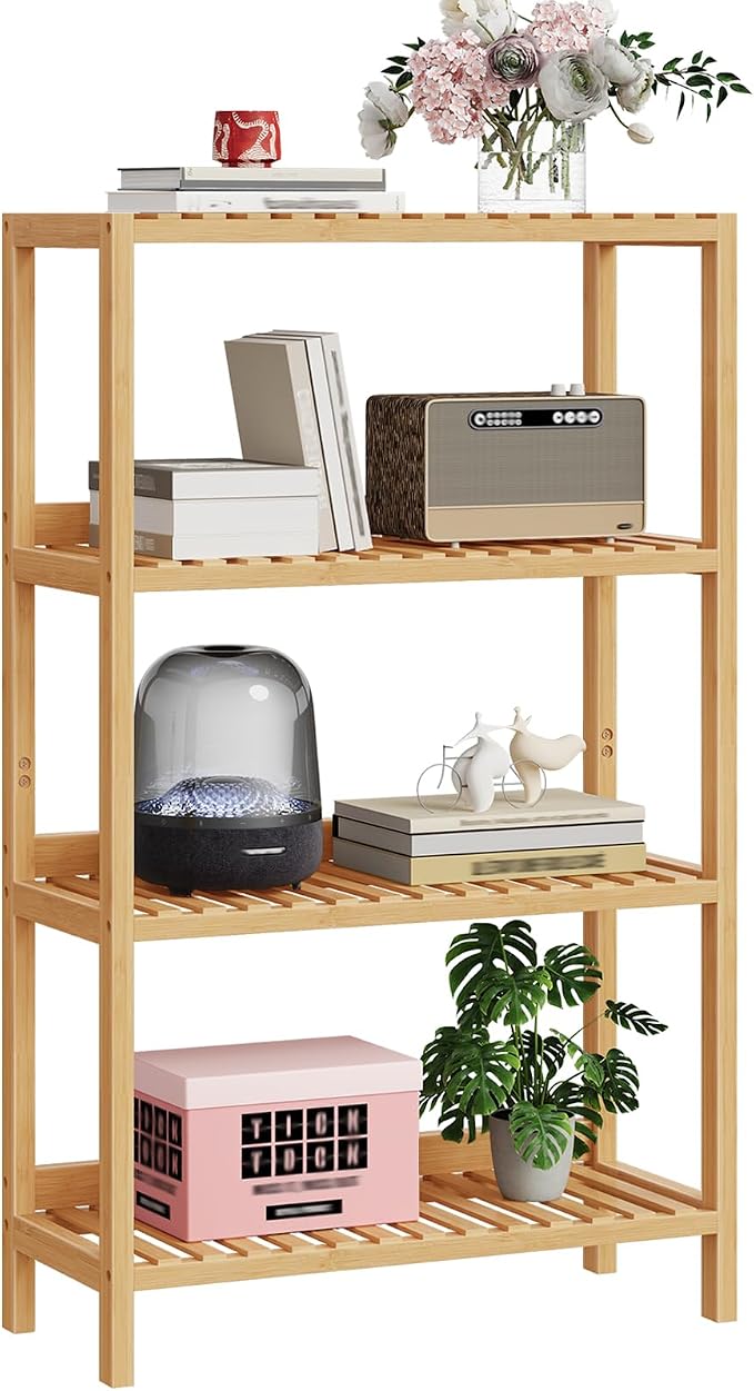 HOOBRO Bamboo Storage Shelf, 4-Tier Freestanding Shelving Unit, 23.6 x 10.2 x - Image 9