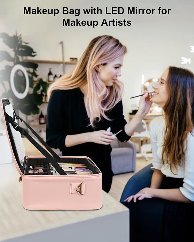 Relavel Makeup Bag with LED Mirror, 16.2 inches Large Makeup Case Travel - Image 7