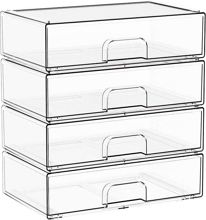 12.2''W Clear Stackable Storage Drawers, 4 Pack Acrylic Drawers, Bathroom - Image 9