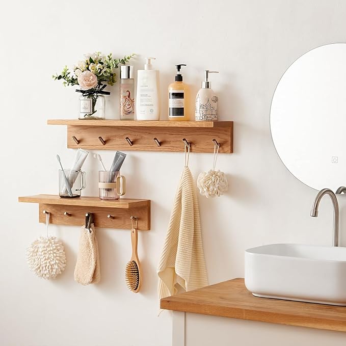 Oak Wood Coat Rack Wall Mount - Image 6