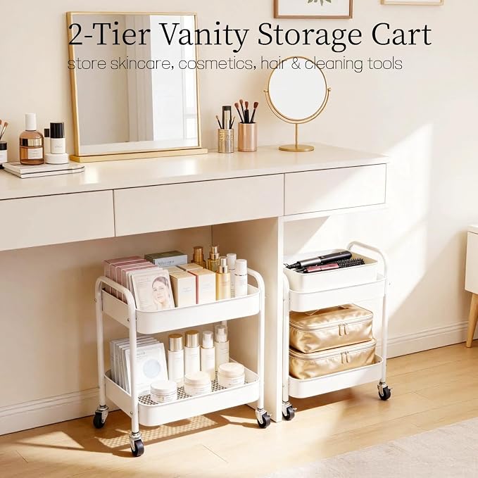 Under Desk Storage Cart 2 Tier Utility Rolling Cart - Image 8
