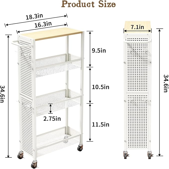 Utility Slim Storage Cart 4 Tier Small Rolling Kitchen Laundry Room - Image 8