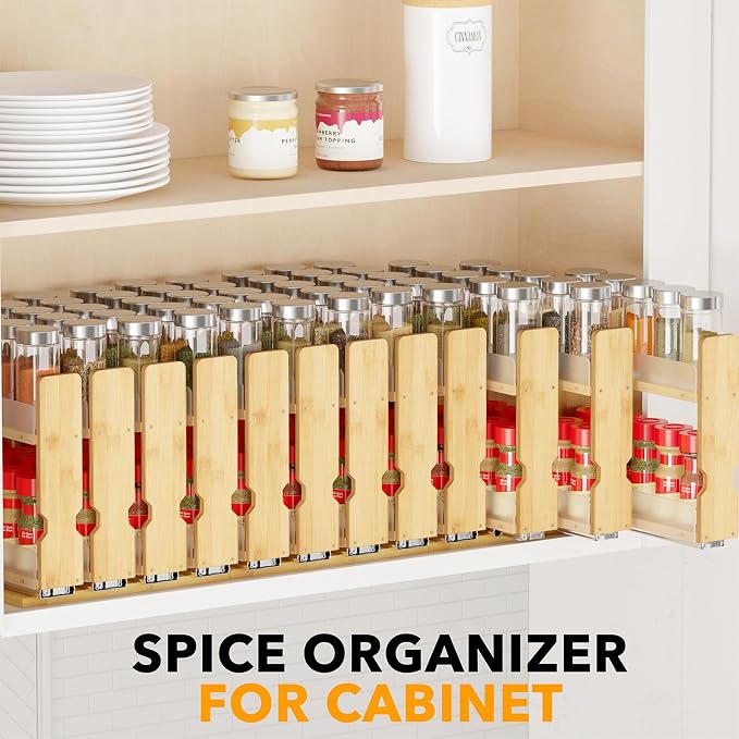 SpaceAid Bamboo Pull Out Spice Rack Organizer - Image 6