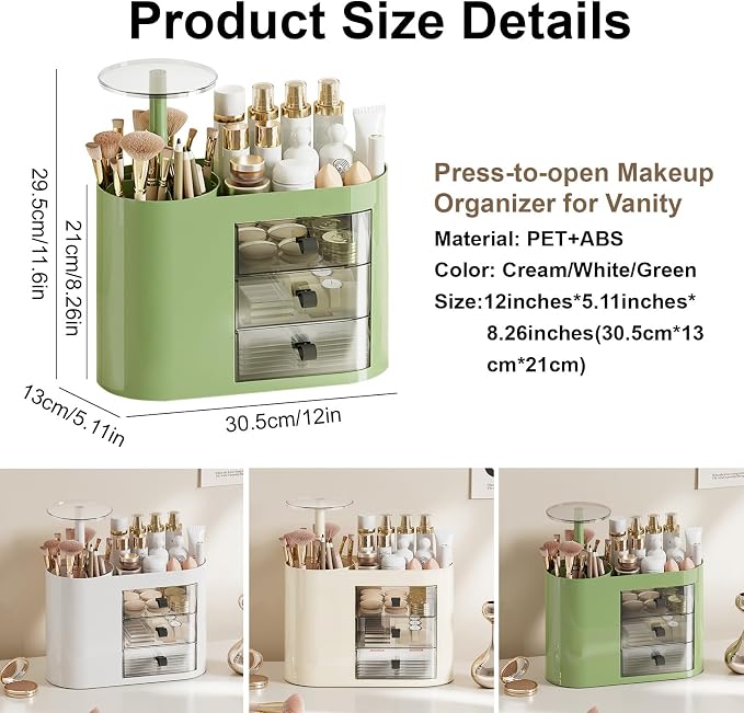 DASITON Makeup Organizer with 3 Drawers, Automatic Lifting Makeup Brush Holder - Image 6