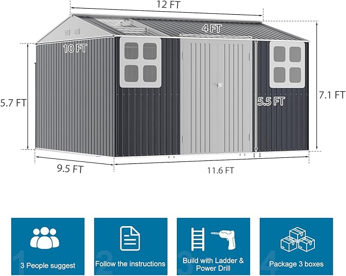 10x12 FT Metal Outdoor Storage Shed - Image 9