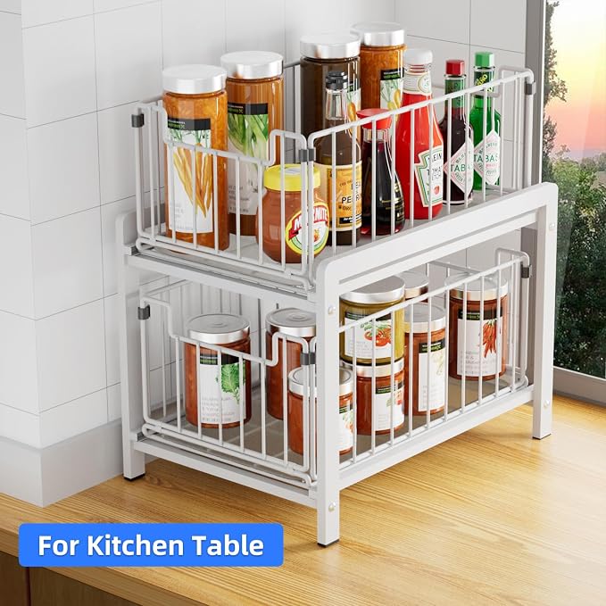 2 Tier Sliding Basket Drawer Organizer, Lxmons Pull Out Under Sink Cabinets - Image 7