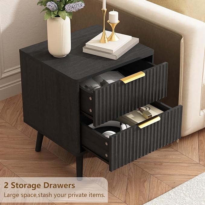 CARPETNAL Fluted Nightstand, Wood End Table Mid Century Night Stands - Image 7