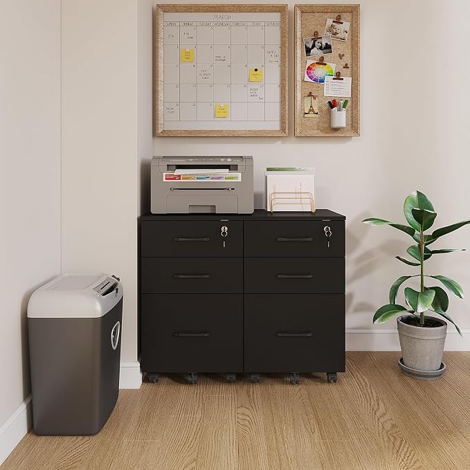 File Cabinet with Lock, 3 Drawer Wood Rolling Filing Cabinets Under Desk - Image 6