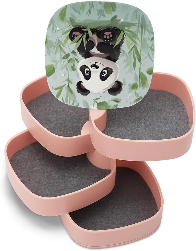 Panda Bamboo Rotating Jewelry Organizer Box 4-Layer 360° Rotatable ABS Jewelry - Image 8