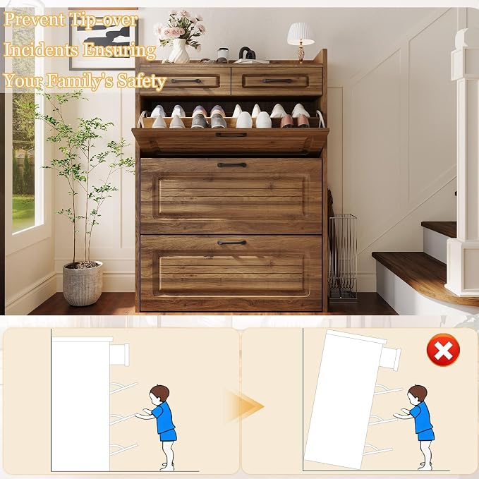 ODUWA Shoe Cabinet with 3 Flip Drawers and 2 Storage Drawers, Shoes Organizer - Image 7