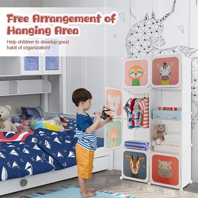 Costzon Kids Closet, Cartoon DIY Modular Dresser Storage Organizer - Image 9