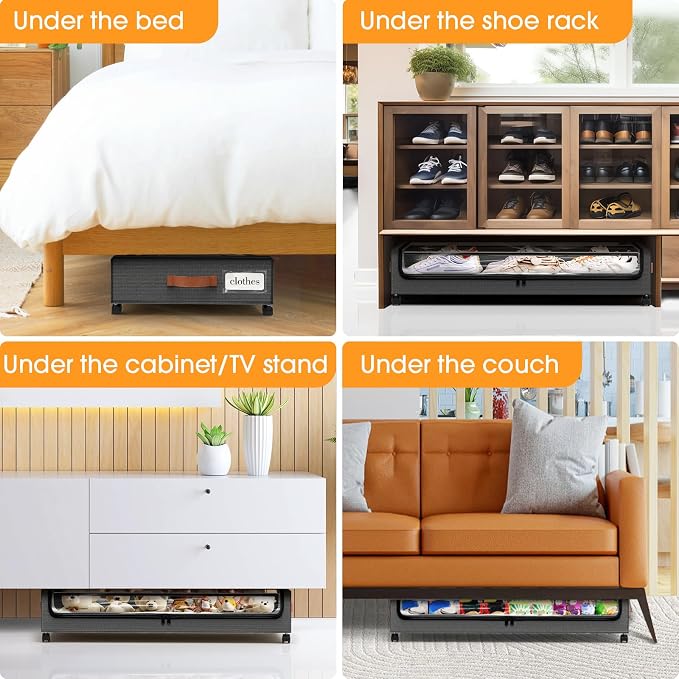 Under Bed Storage with Wheels 3Pack Storage Containers with Clear Window&Label - Image 7