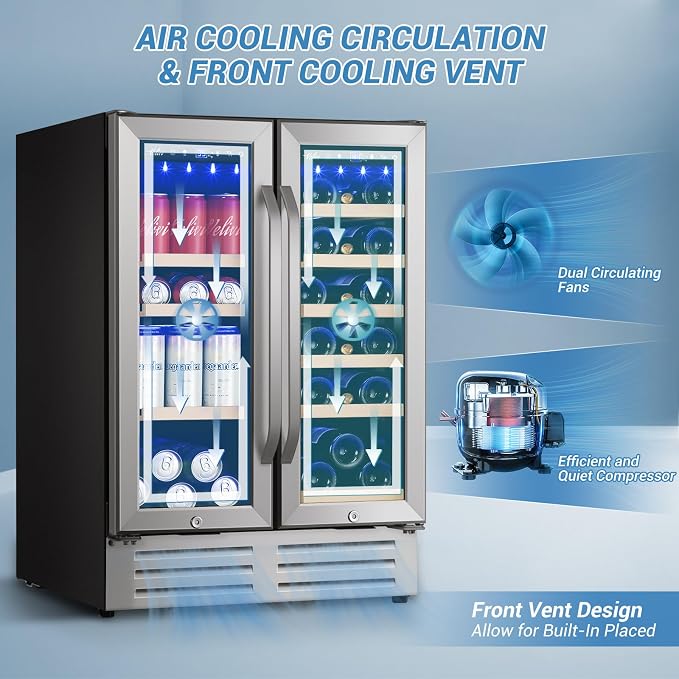 24 Inch Beverage Refrigerator Undercounter, Dual Zone Wine and Beverage Cooler - Image 8