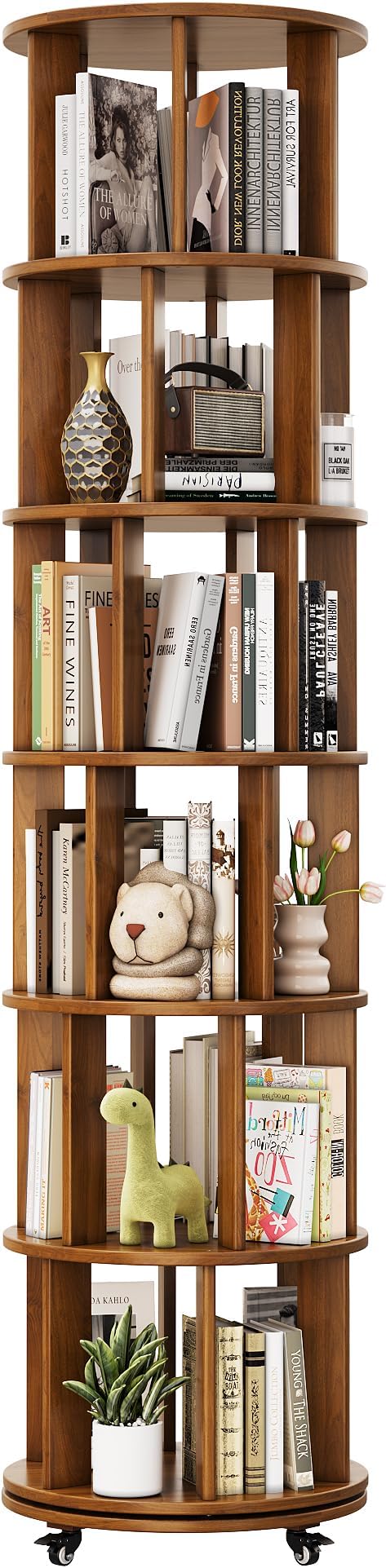 IUNVR Rotating Bookshelf, 6 Tier Solid Wood Bookshelf Tower - Image 8